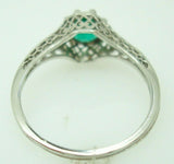 Art Deco 18k White Gold .48ct Genuine Natural Emerald Filigree Ring (#J901)