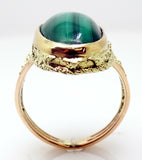 14K Yellow Gold Oval Genuine Natural Malachite Ring (#J3264)