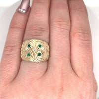 14k Yellow Gold Heavy Emerald and Diamond Cigar Band Ring (#J5441)