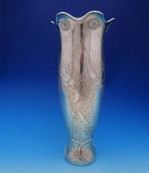 La Fantasy by Whiting Sterling Silver Tall Vase Acid Etched Figural Sea (#4663)