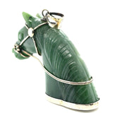 Sterling Carved Nephrite Jade Horse Pendant (#J5485)