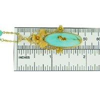 14k Yellow Gold Handmade Arts and Crafts Turquoise Necklace (#J4786)