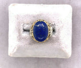 Arts and Crafts 14k Gold Genuine Natural Lapis Ring Applied Leaves (#J5414)