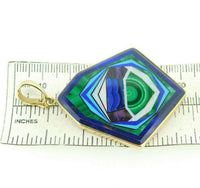 Large 14k Gold Kaufmann Intarsia Pendant Enhancer Opal Lapis Inlay (#J4375)