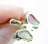 14k Yellow Gold Watermelon Genuine Natural Tourmaline Butterfly Pendant (#J5022)
