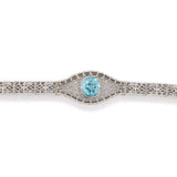 14k White Gold Filigree Bracelet with Genuine Natural Blue Zircon (#J6503)