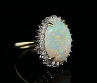 14k Gold Australian Genuine Natural Opal and Diamond Ring Size 4.25 (#J6349)