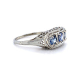18k White Gold Genuine Natural Ceylon Sapphire Filigree Ring Jewelry (#J5649)