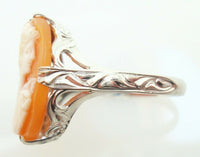 10K Gold Art Deco Oval Genuine Natural Cameo Ring with Woman'S Profile (#J2889)