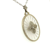14k Gold Art Deco Genuine Natural Rock Crystal Quartz Filigree Necklace (#J5365)