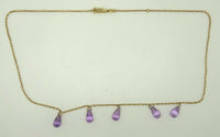 9k English Gold Necklace with Briolette Genuine Natural Amethysts (#J1172)