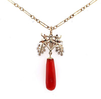 14k Yellow Gold Coral and Pearl Grape Victorian Pendant (#J5598)