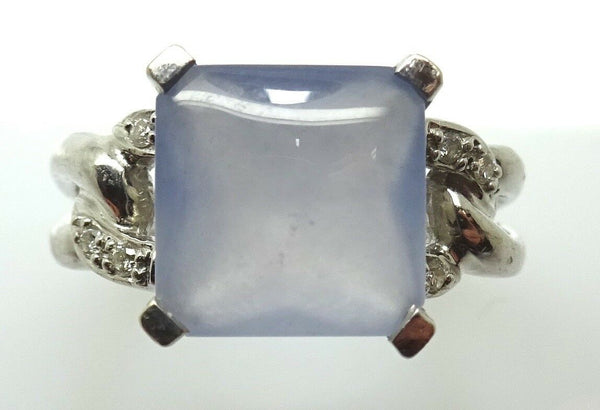 14k Gold Blue-Grey Genuine Natural Chalcedony Ring with Diamonds (#J3558)