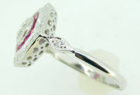 14k Gold .37ct Genuine Natural Diamond Ring with Ruby Halo (#J4124)