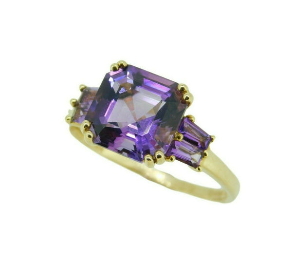 14k Yellow Gold Asscher Cut Genuine Natural Amethyst Ring w/ Baguettes (#J4641)