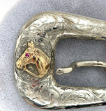 Sterling Belt Bucklet Set 3pc with 10k Yellow Gold Horse (#J5481)