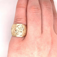 14k Yellow Gold Wide Heavy Diamond Band Ring Engraved Flowers (#J5439)