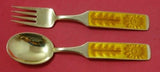 Michelsen Sterling Silver Fork and Spoon Set Enameled Star and Tree Vermeil 1967