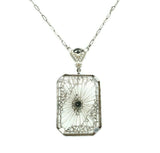 14k White Gold Art Deco Genuine Natural Rock Crystal Quartz Necklace (#J5364)