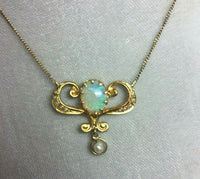 10k Yellow Gold Victorian Opal Lavaliere Necklace (#J5323)