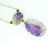 14K Gold Art Deco Carved Genuine Natural Amethyst Necklace (#J4516)