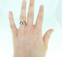 10k Gold Victorian Ring with Three Opals and Seed Pearls (#J5006)