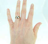 10k Gold Victorian Ring with Three Opals and Seed Pearls (#J5006)