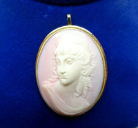 14k Gold Genuine Natural Angel Skin / Conch Shell Cameo Pin / Pendant (#J3817)