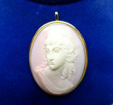14k Gold Genuine Natural Angel Skin / Conch Shell Cameo Pin / Pendant (#J3817)