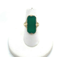14k Yellow Gold Genuine Natural Chrysoprase Green Onyx Filigree Ring (#J5358)