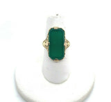 14k Yellow Gold Genuine Natural Chrysoprase Green Onyx Filigree Ring (#J5358)