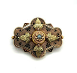 14k Yellow Rose Gold Victorian Pearl Pin with Applied Gold Leaves (#J5381)