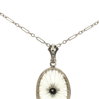 14k White Gold Genuine Natural Rock Crystal Quartz and Diamond Necklace (#J5366)