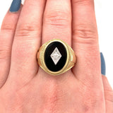 14k Yellow Gold Men's Genuine Natural Black Onyx and Diamond Ring (#J5550)