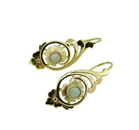 10k Yellow Gold Retro Pierced Genuine Natural Opal Earrings (#J4758)