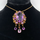 Large 37 Carat Victorian 14k Gold Genuine Natural Amethyst Pin Pendant (#J5477)