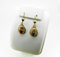 English 9k Gold Genuine Natural Citrine Earrings Filigree and Leaves (#J5068)