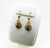 English 9k Gold Genuine Natural Citrine Earrings Filigree and Leaves (#J5068)
