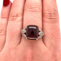 14k Yellow Gold 10.35ct Cabochon Genuine Natural Garnet Ring w/Diamonds (#J5758)