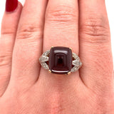 14k Yellow Gold 10.35ct Cabochon Genuine Natural Garnet Ring w/Diamonds (#J5758)
