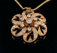 14k Gold 1.5 Carat Mine Cut Genuine Natural Diamond Rosette Pin Pendant (#J5458)