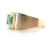 10k Yellow Gold 1.14ct Genuine Natural Emerald Men's Ring w/ Brushed Band #J5831