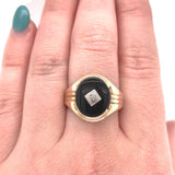 10k Yellow Gold Men's Genuine Natural Black Onyx and Diamond Ring (#J5861)