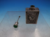 Chinese Export Sterling Silver Perfume Bottle with Green Agate Stone Tiger #6715