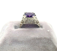 14k White Gold Art Deco Filigree 2.87ct Genuine Natural Amethyst Ring (#J5334)