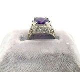 14k White Gold Art Deco Filigree 2.87ct Genuine Natural Amethyst Ring (#J5334)