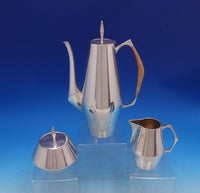 Diamond by Reed and Barton Sterling Silver Tea Set 3pc w/ Rattan Handle (#7067)