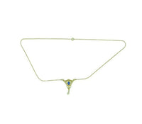 10k Yellow Gold Lavaliere Pendant Blue Glass Stone and Pearls (#J4805)