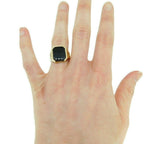 10k Yellow Gold Men's Genuine Natural Onyx Ring Hand Engraved (#J4700)