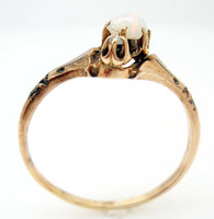 10K Rose Gold Ring with A Round Genuine Natural Opal and Two Diamonds (#J415)